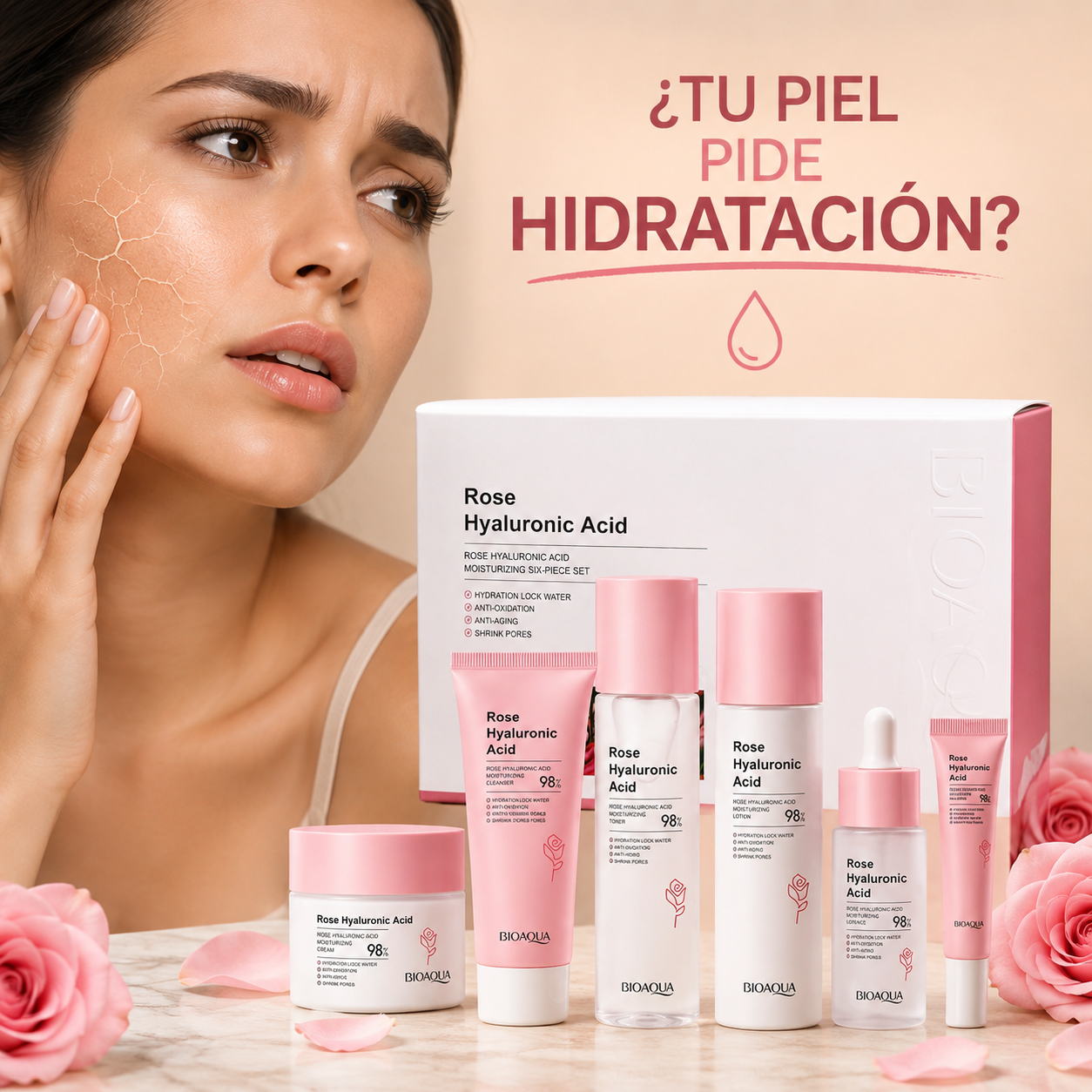 Kit de Cuidado Facial de Rosa y Ácido Hialurónico